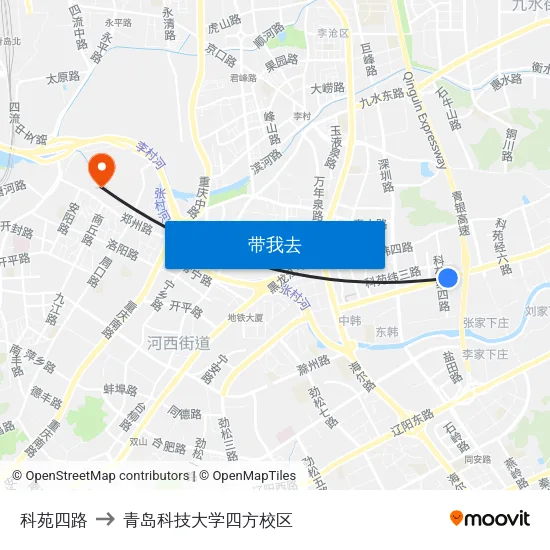 科苑四路 to 青岛科技大学四方校区 map
