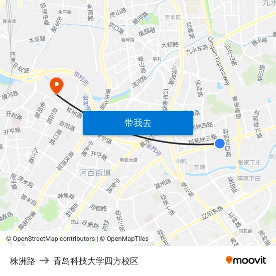 株洲路 to 青岛科技大学四方校区 map