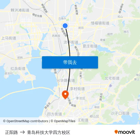 正阳路 to 青岛科技大学四方校区 map
