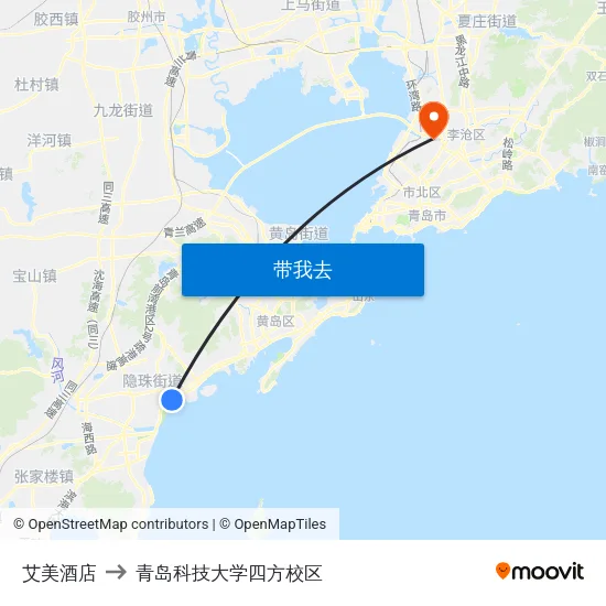 艾美酒店 to 青岛科技大学四方校区 map