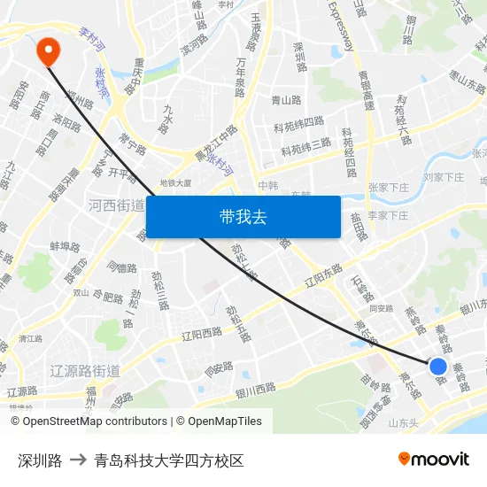 深圳路 to 青岛科技大学四方校区 map