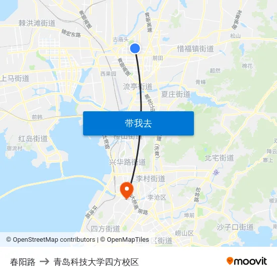 春阳路 to 青岛科技大学四方校区 map