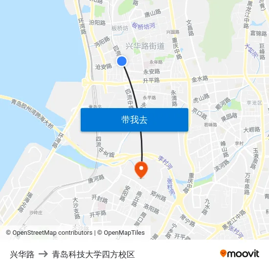 兴华路 to 青岛科技大学四方校区 map