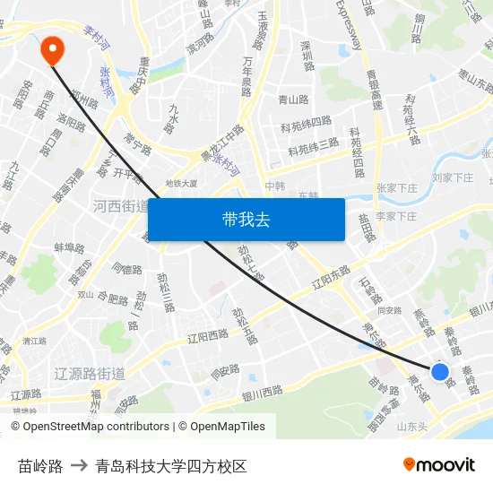 苗岭路 to 青岛科技大学四方校区 map