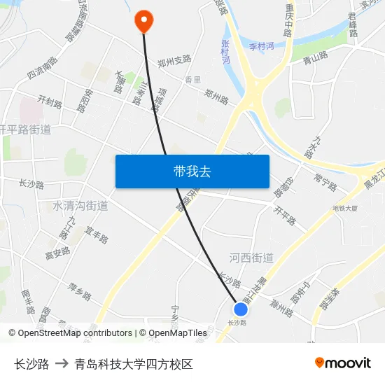 长沙路 to 青岛科技大学四方校区 map