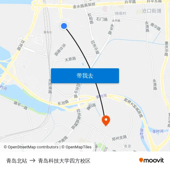 青岛北站 to 青岛科技大学四方校区 map