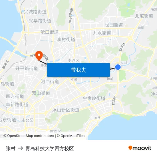 张村 to 青岛科技大学四方校区 map