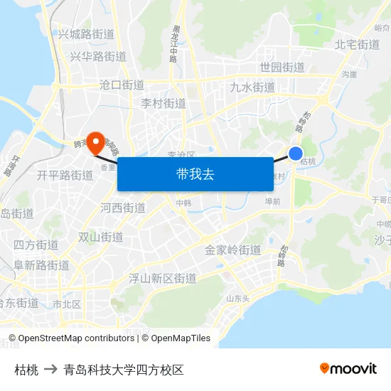 枯桃 to 青岛科技大学四方校区 map
