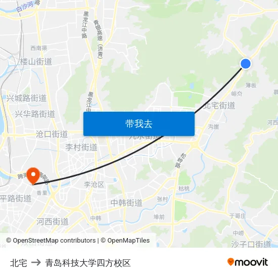北宅 to 青岛科技大学四方校区 map