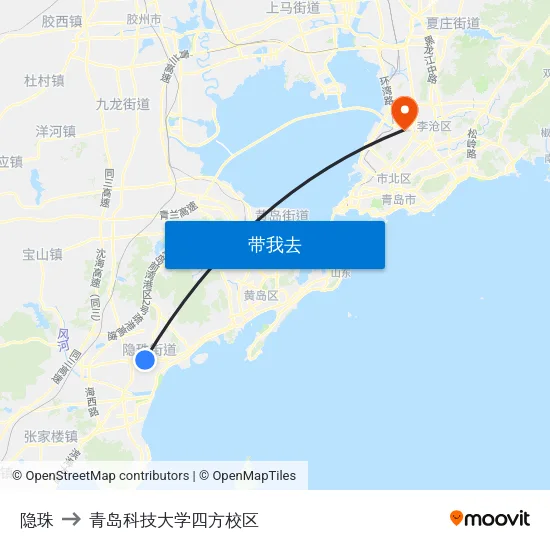 隐珠 to 青岛科技大学四方校区 map