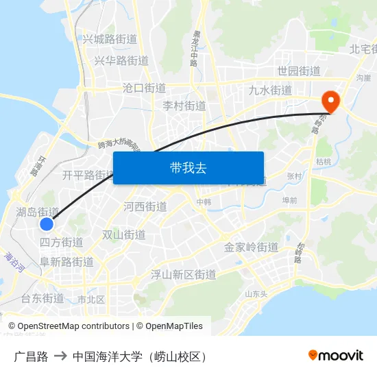 广昌路 to 中国海洋大学（崂山校区） map