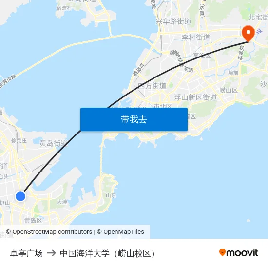 卓亭广场 to 中国海洋大学（崂山校区） map
