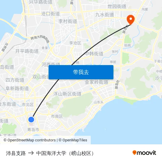 沛县支路 to 中国海洋大学（崂山校区） map
