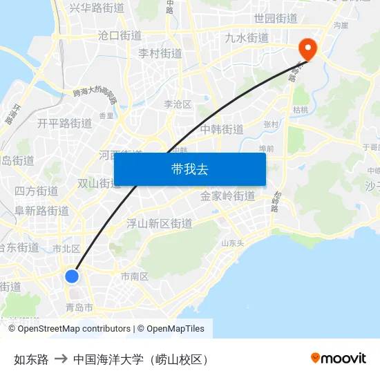 如东路 to 中国海洋大学（崂山校区） map