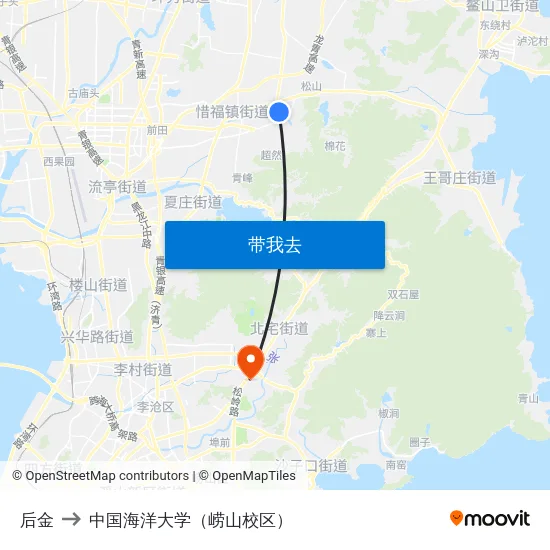 后金 to 中国海洋大学（崂山校区） map