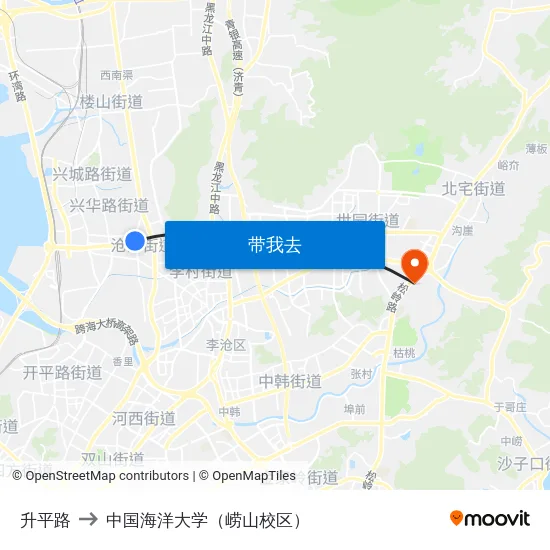 升平路 to 中国海洋大学（崂山校区） map