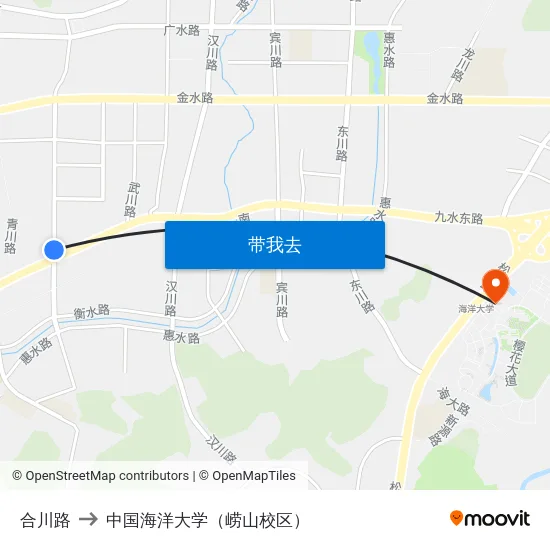 合川路 to 中国海洋大学（崂山校区） map