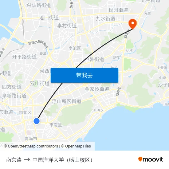 南京路 to 中国海洋大学（崂山校区） map