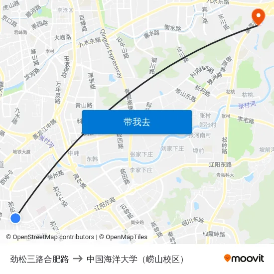 劲松三路合肥路 to 中国海洋大学（崂山校区） map