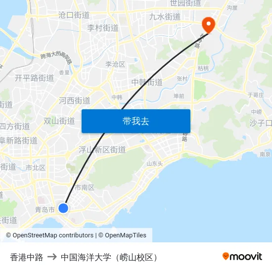 香港中路 to 中国海洋大学（崂山校区） map