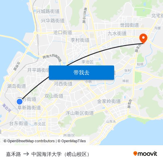 嘉禾路 to 中国海洋大学（崂山校区） map