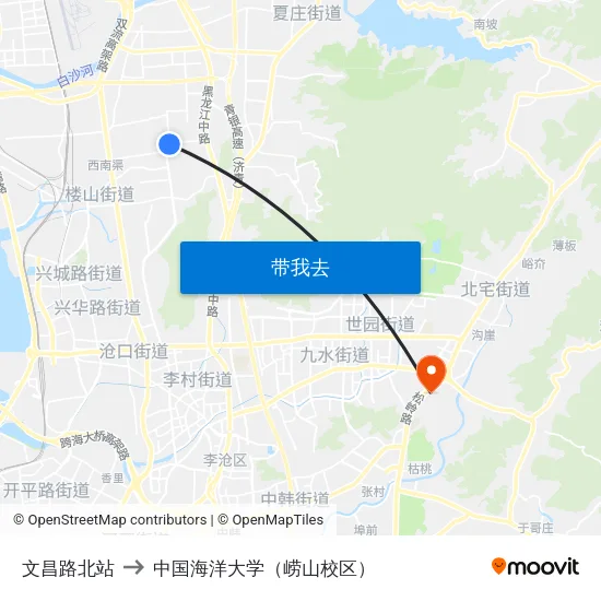 文昌路北站 to 中国海洋大学（崂山校区） map