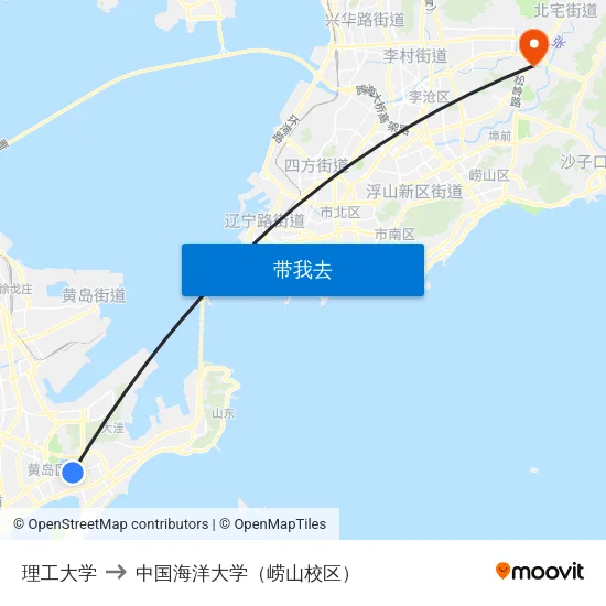 理工大学 to 中国海洋大学（崂山校区） map