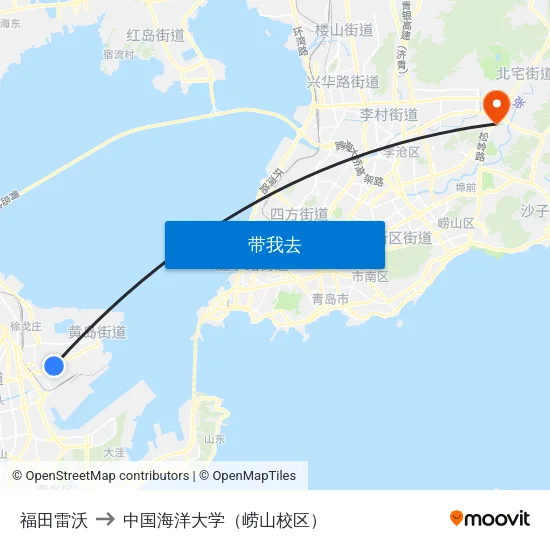 福田雷沃 to 中国海洋大学（崂山校区） map