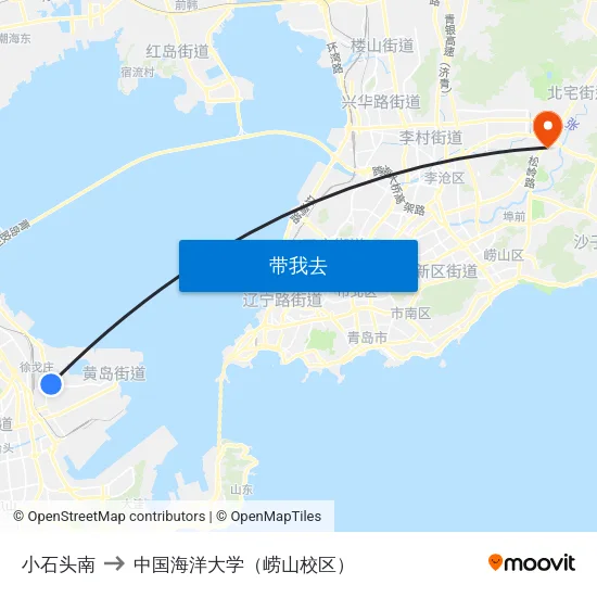 小石头南 to 中国海洋大学（崂山校区） map