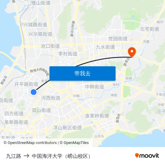 九江路 to 中国海洋大学（崂山校区） map