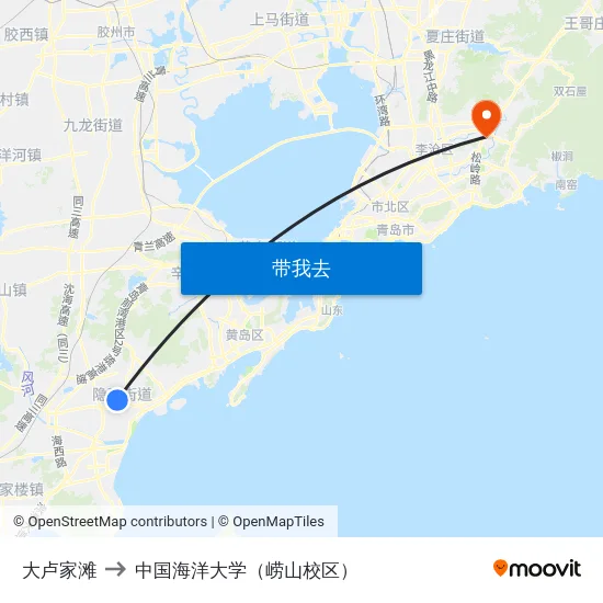 大卢家滩 to 中国海洋大学（崂山校区） map
