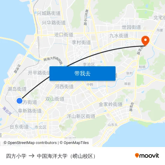 四方小学 to 中国海洋大学（崂山校区） map