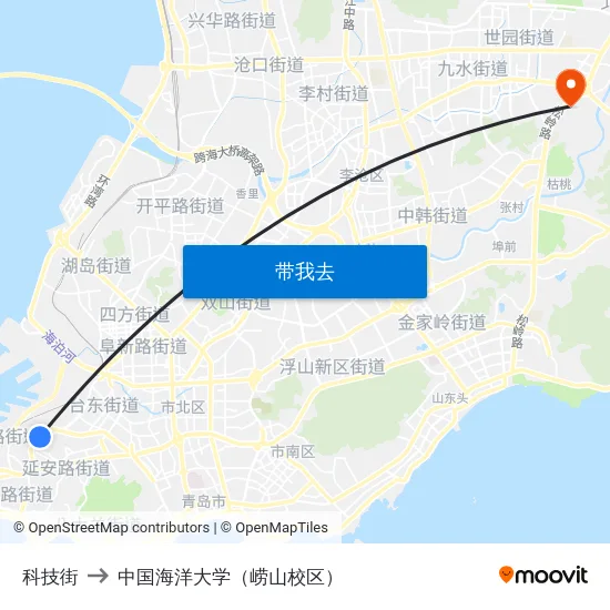 科技街 to 中国海洋大学（崂山校区） map