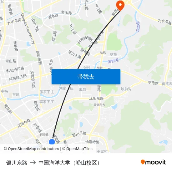 银川东路 to 中国海洋大学（崂山校区） map