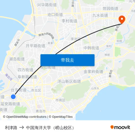 利津路 to 中国海洋大学（崂山校区） map