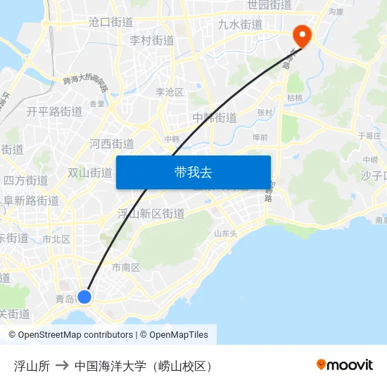 浮山所 to 中国海洋大学（崂山校区） map