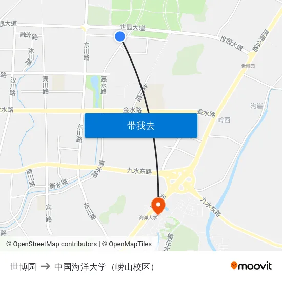 世博园 to 中国海洋大学（崂山校区） map