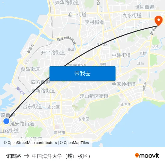 馆陶路 to 中国海洋大学（崂山校区） map