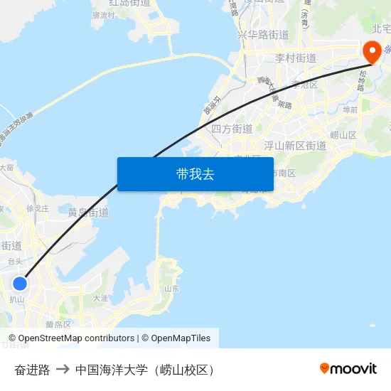 奋进路 to 中国海洋大学（崂山校区） map