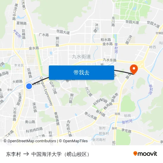 东李村 to 中国海洋大学（崂山校区） map