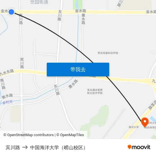 宾川路 to 中国海洋大学（崂山校区） map