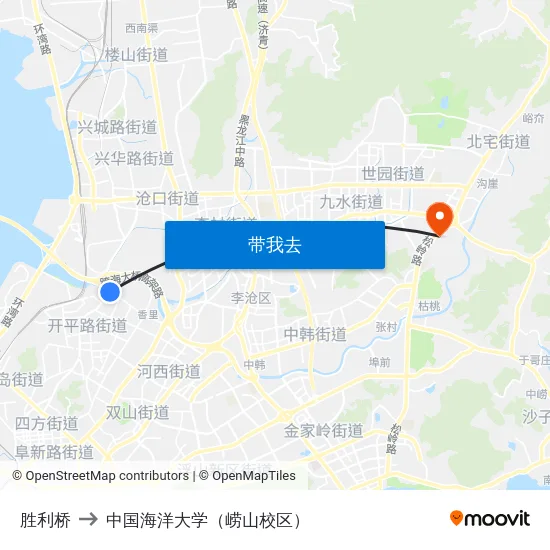 胜利桥 to 中国海洋大学（崂山校区） map