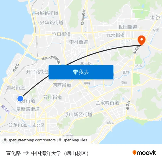 宣化路 to 中国海洋大学（崂山校区） map