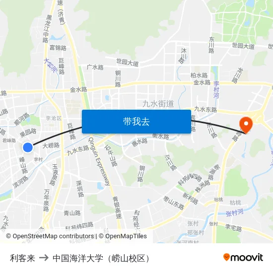 利客来 to 中国海洋大学（崂山校区） map