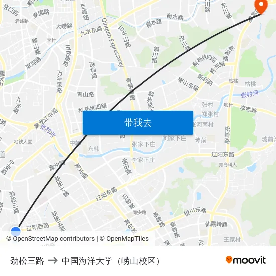 劲松三路 to 中国海洋大学（崂山校区） map
