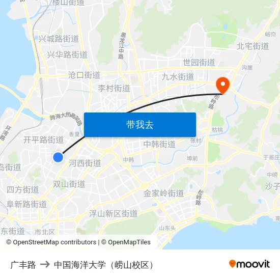 广丰路 to 中国海洋大学（崂山校区） map