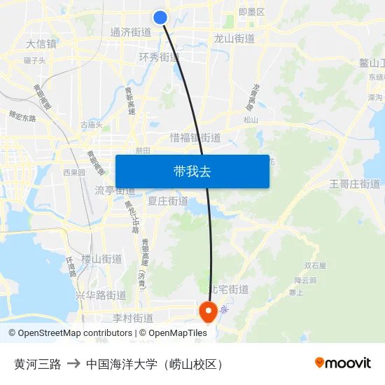 黄河三路 to 中国海洋大学（崂山校区） map
