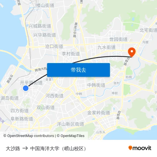 大沙路 to 中国海洋大学（崂山校区） map