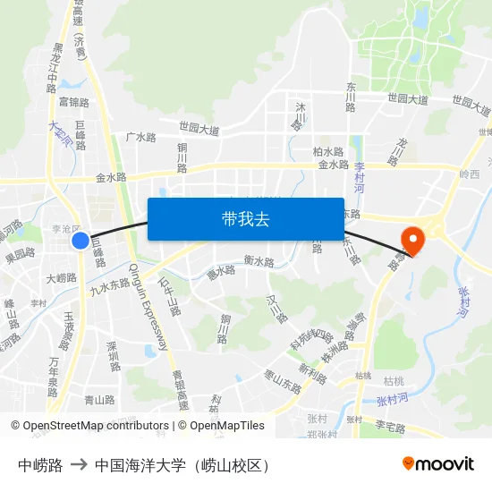 中崂路 to 中国海洋大学（崂山校区） map