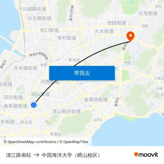 清江路南站 to 中国海洋大学（崂山校区） map